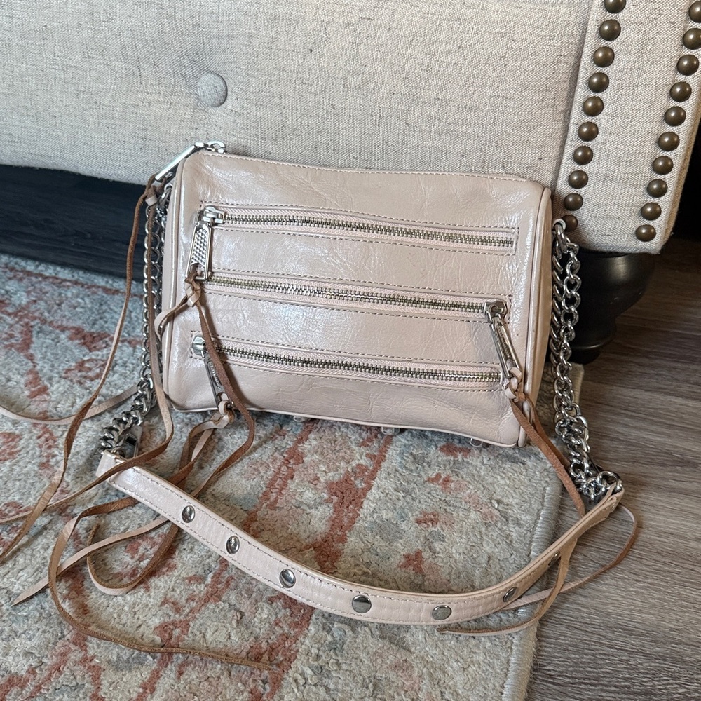 Rebecca Minkoff Cream Leather Shoulder Bag with zip and Fringe